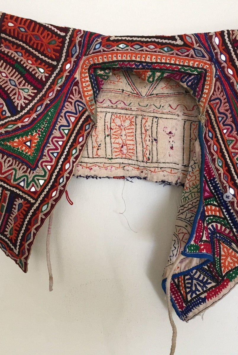 1039 Section of a Groom's Kediyu - Vintage Rabari Textile Embroidery-WOVENSOULS-Antique-Vintage-Textiles-Art-Decor