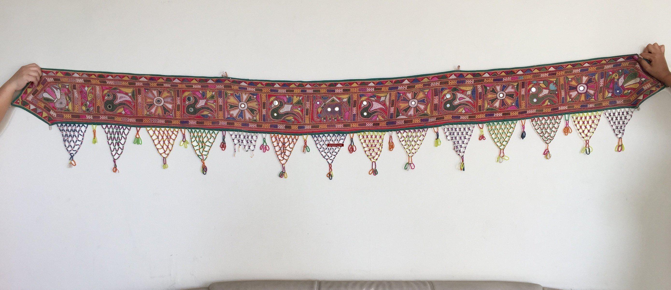 1040 Vintage Toran - Ceremonial Wall Banner Indian Textile Art - Gujarat-WOVENSOULS-Antique-Vintage-Textiles-Art-Decor