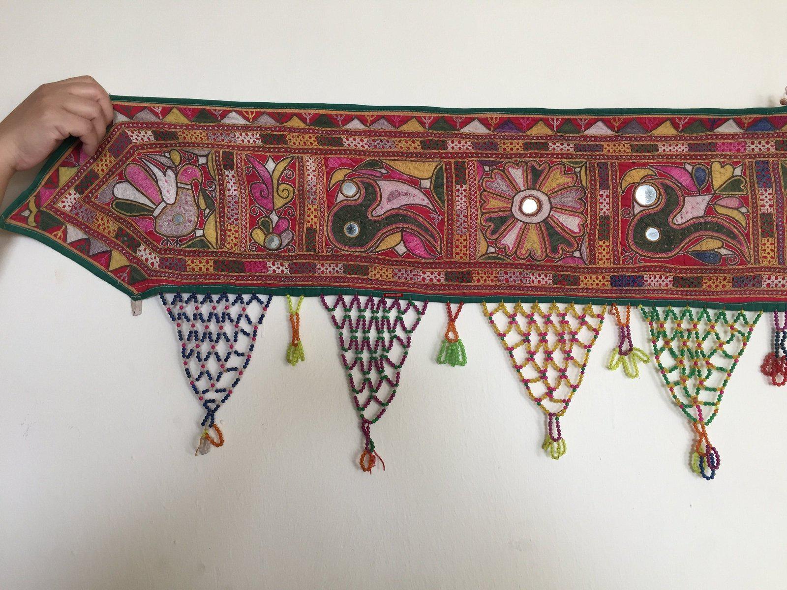 1040 Vintage Toran - Ceremonial Wall Banner Indian Textile Art - Gujarat-WOVENSOULS-Antique-Vintage-Textiles-Art-Decor