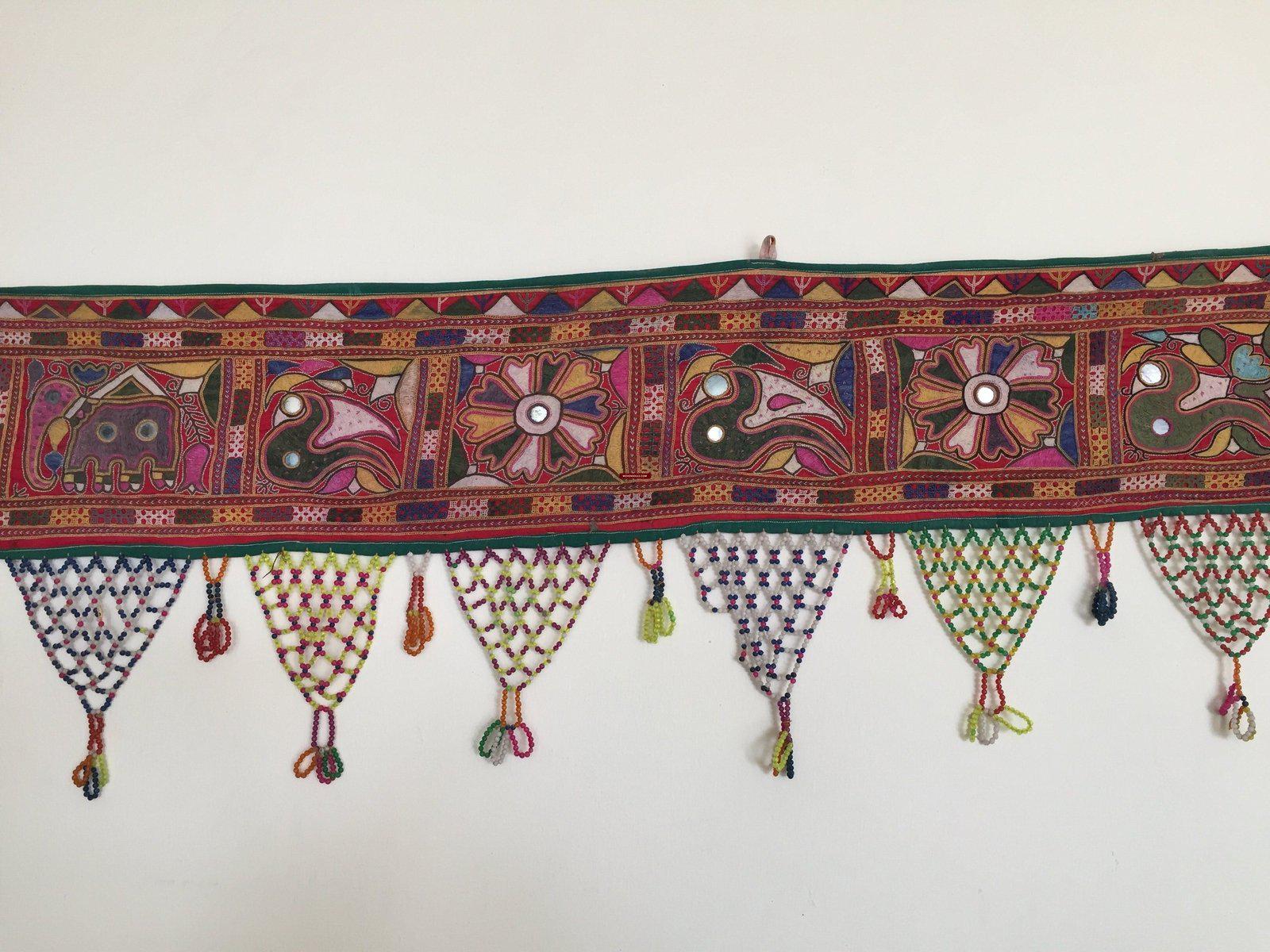1040 Vintage Toran - Ceremonial Wall Banner Indian Textile Art - Gujarat-WOVENSOULS-Antique-Vintage-Textiles-Art-Decor