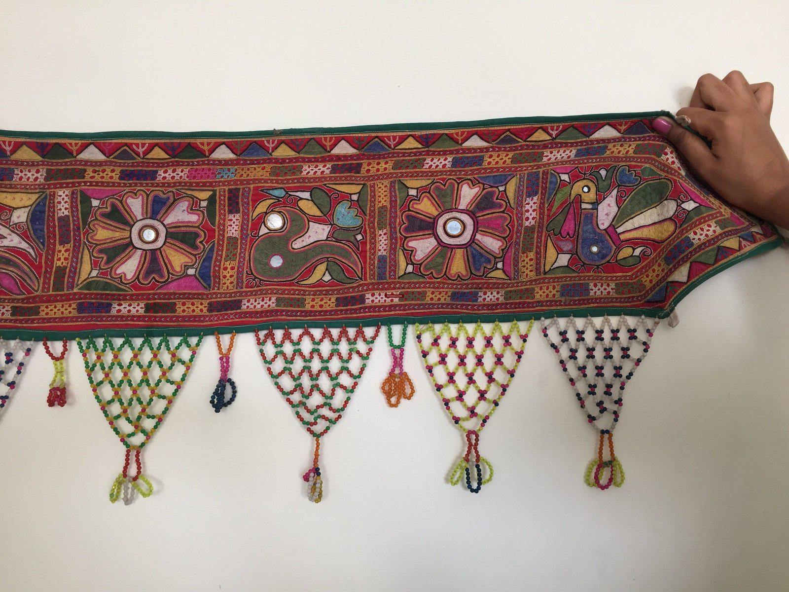 1040 Vintage Toran - Ceremonial Wall Banner Indian Textile Art - Gujarat-WOVENSOULS-Antique-Vintage-Textiles-Art-Decor
