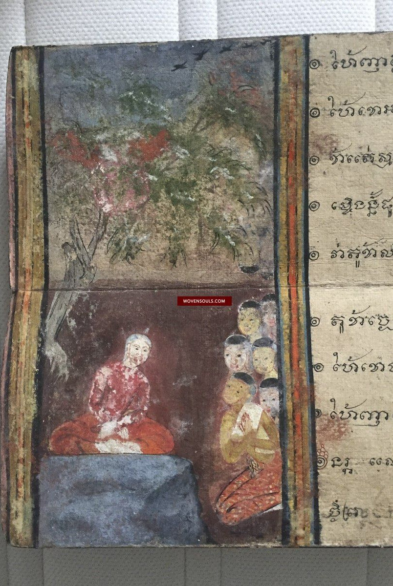 1045 Illuminated Buddhist Thai Manuscript Phra Malai with Paintings - 1800s-WOVENSOULS-Antique-Vintage-Textiles-Art-Decor