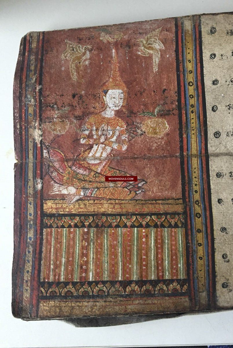 1045 Illuminated Buddhist Thai Manuscript Phra Malai with Paintings - 1800s-WOVENSOULS-Antique-Vintage-Textiles-Art-Decor