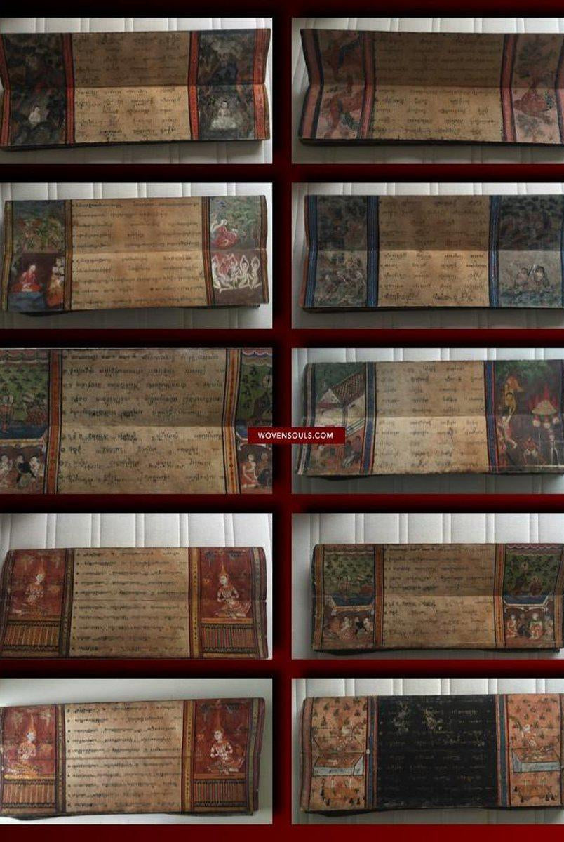 1045 Illuminated Buddhist Thai Manuscript Phra Malai with Paintings - 1800s-WOVENSOULS-Antique-Vintage-Textiles-Art-Decor