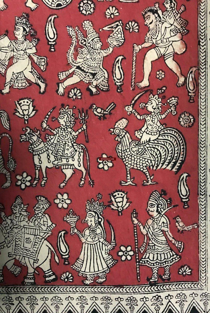 1055 Rosso Mata Ni Pachedi Kalamkari Pittura-WOVENSOULS-Arredamento artistico-tessile-vintage-antico