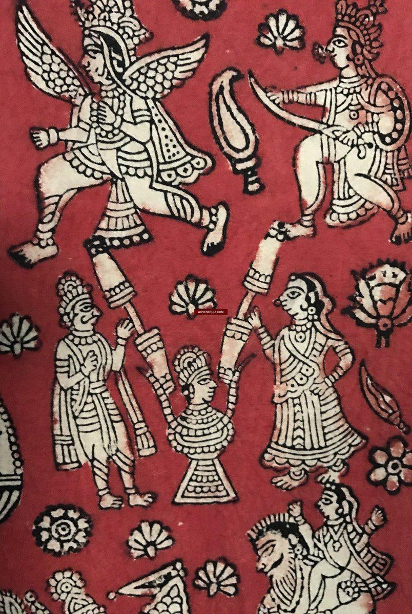 1055 Rosso Mata Ni Pachedi Kalamkari Pittura-WOVENSOULS-Arredamento artistico-tessile-vintage-antico