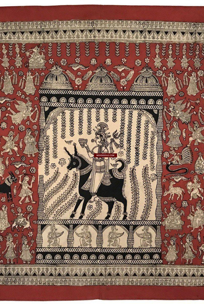 1055 Rosso Mata Ni Pachedi Kalamkari Pittura-WOVENSOULS-Arredamento artistico-tessile-vintage-antico