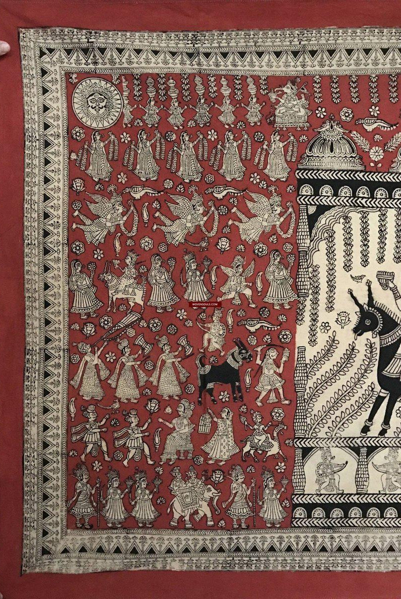 1055 Rosso Mata Ni Pachedi Kalamkari Pittura-WOVENSOULS-Arredamento artistico-tessile-vintage-antico