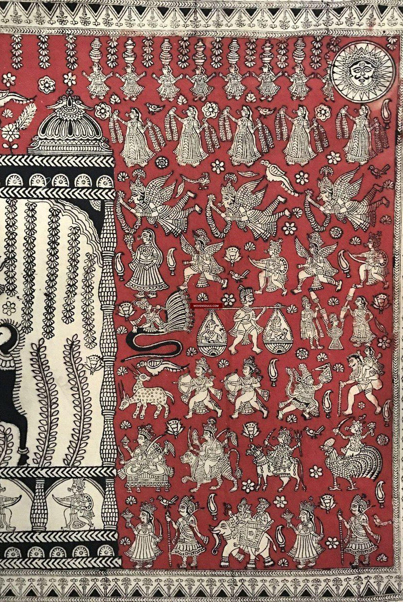 1055 Rosso Mata Ni Pachedi Kalamkari Pittura-WOVENSOULS-Arredamento artistico-tessile-vintage-antico