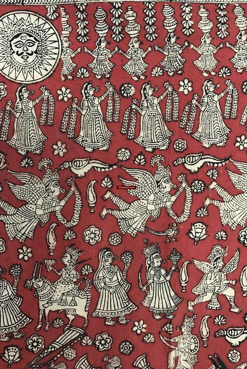 1055 Rosso Mata Ni Pachedi Kalamkari Pittura-WOVENSOULS-Arredamento artistico-tessile-vintage-antico