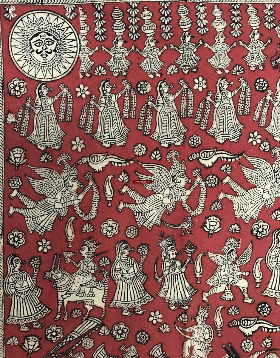1055 Red Mata Ni Pachedi Kalamkari Painting-WOVENSOULS-Antique-Vintage-Textiles-Art-Decor