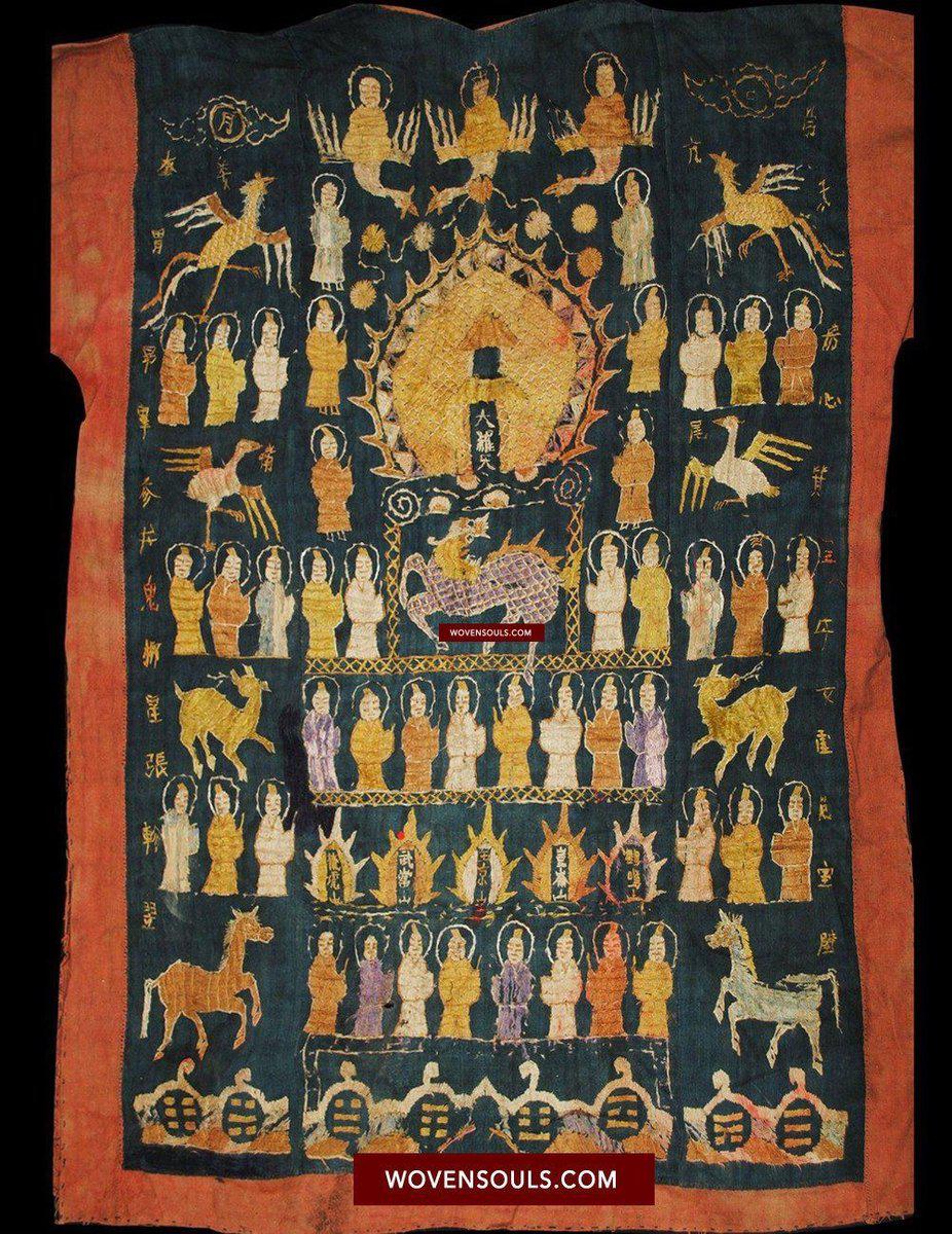 1057 Antique Dragon Yao Shaman Robe with Silk Floss Embroidery-WOVENSOULS-Antique-Vintage-Textiles-Art-Decor