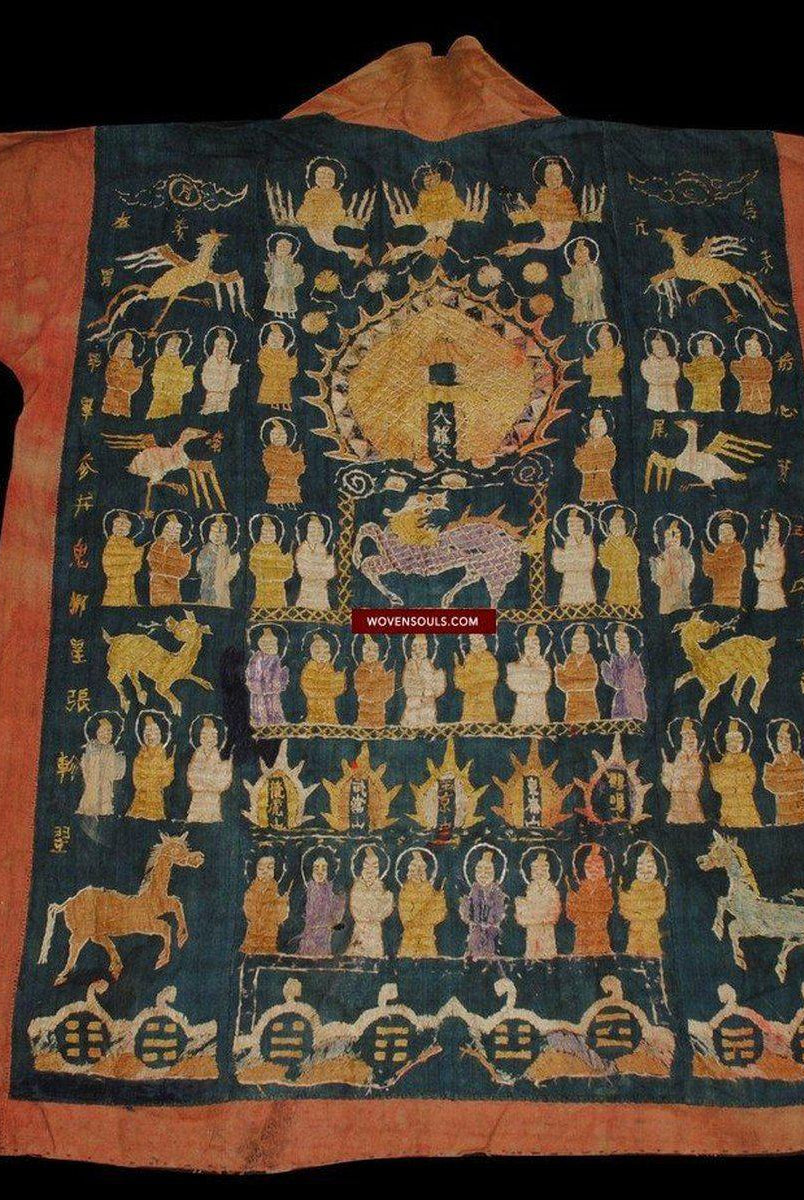 1057 Antique Dragon Yao Shaman Robe with Silk Floss Embroidery-WOVENSOULS-Antique-Vintage-Textiles-Art-Decor