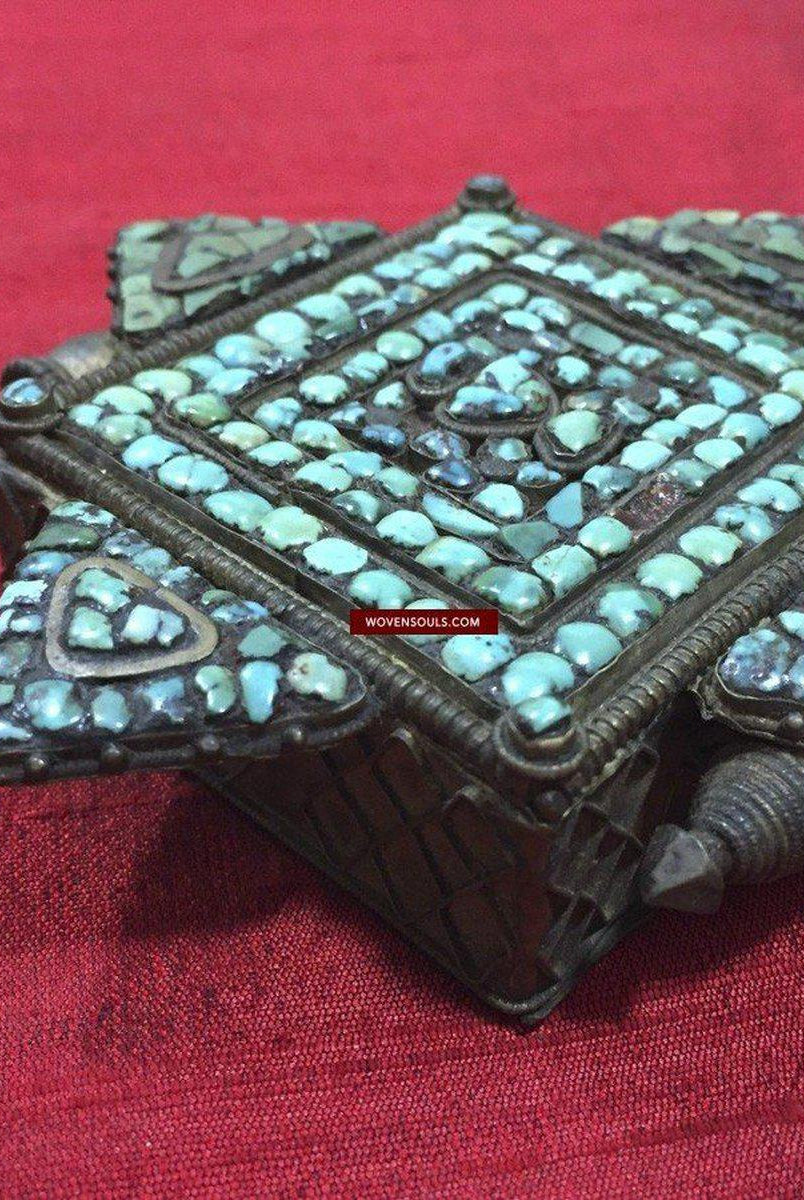 1063 Old Himalayan Turquoise Encrusted Ghau-WOVENSOULS-Antique-Vintage-Textiles-Art-Decor