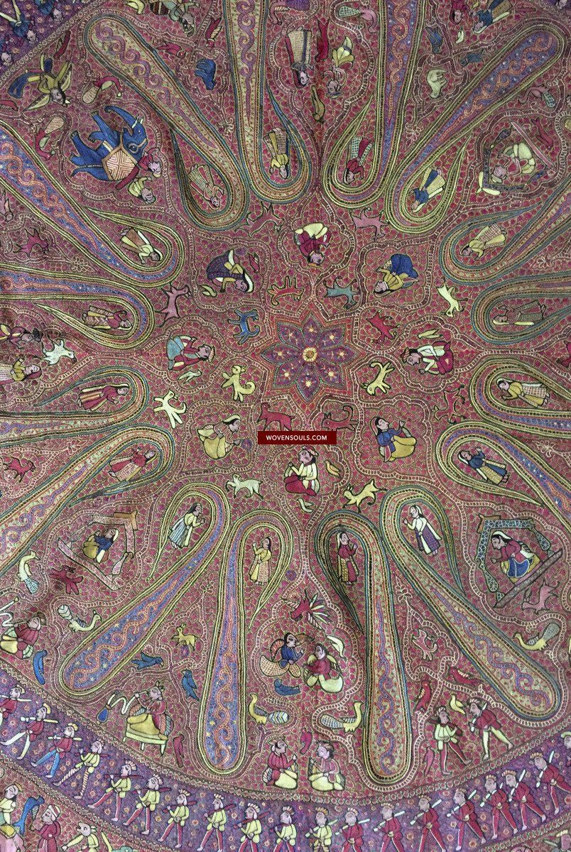 1072 SOLD - Old Figurative Kashmir Amli Pashmina Shawl-WOVENSOULS-Antique-Vintage-Textiles-Art-Decor