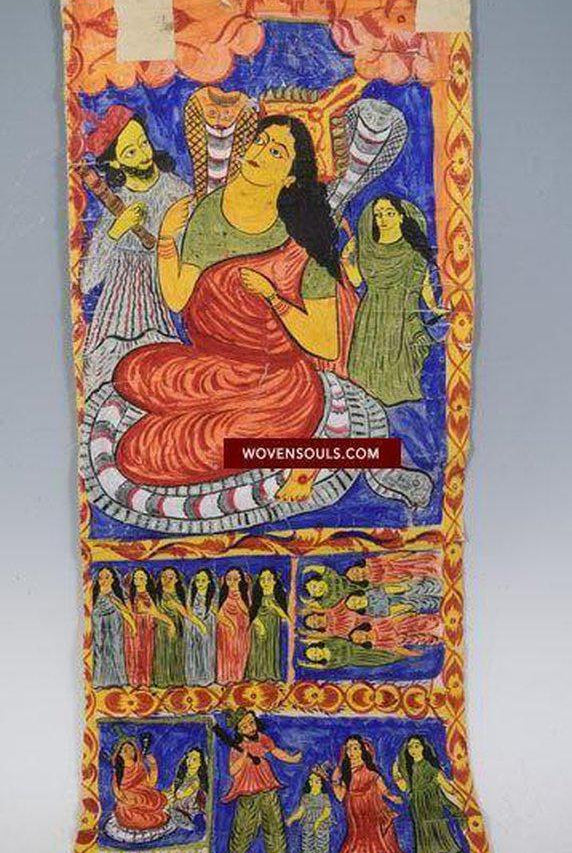 1075 Old Bengal Pattua Painting Scroll-WOVENSOULS-Antique-Vintage-Textiles-Art-Decor