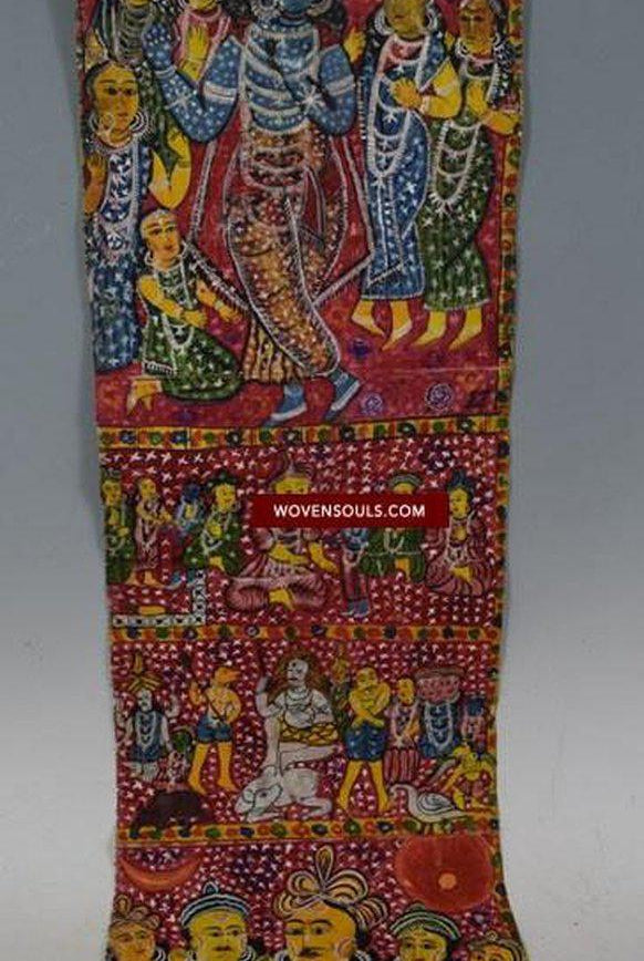 1076 Rare Old Cheriyal Painting Scroll - Krishna Leela - Indian Art-WOVENSOULS-Antique-Vintage-Textiles-Art-Decor