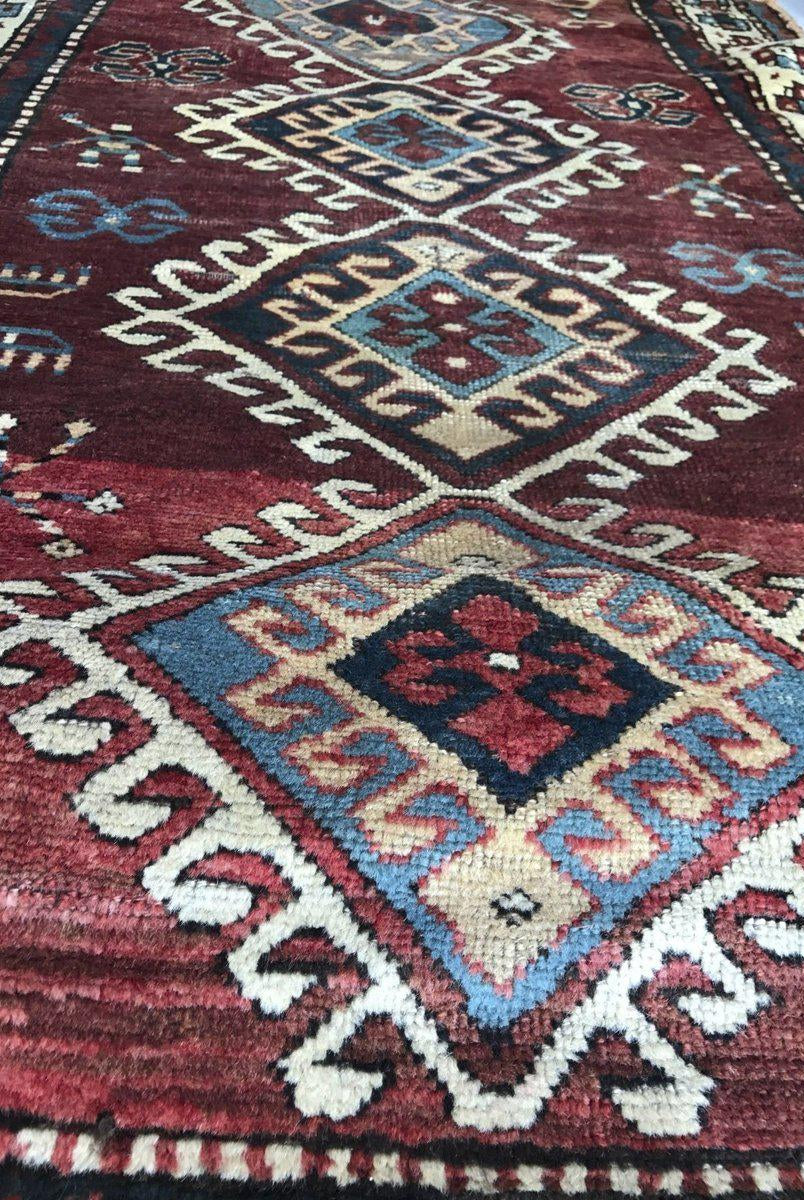 1078 Antique Kazak Village Rug with Human Motifs-WOVENSOULS-Antique-Vintage-Textiles-Art-Decor