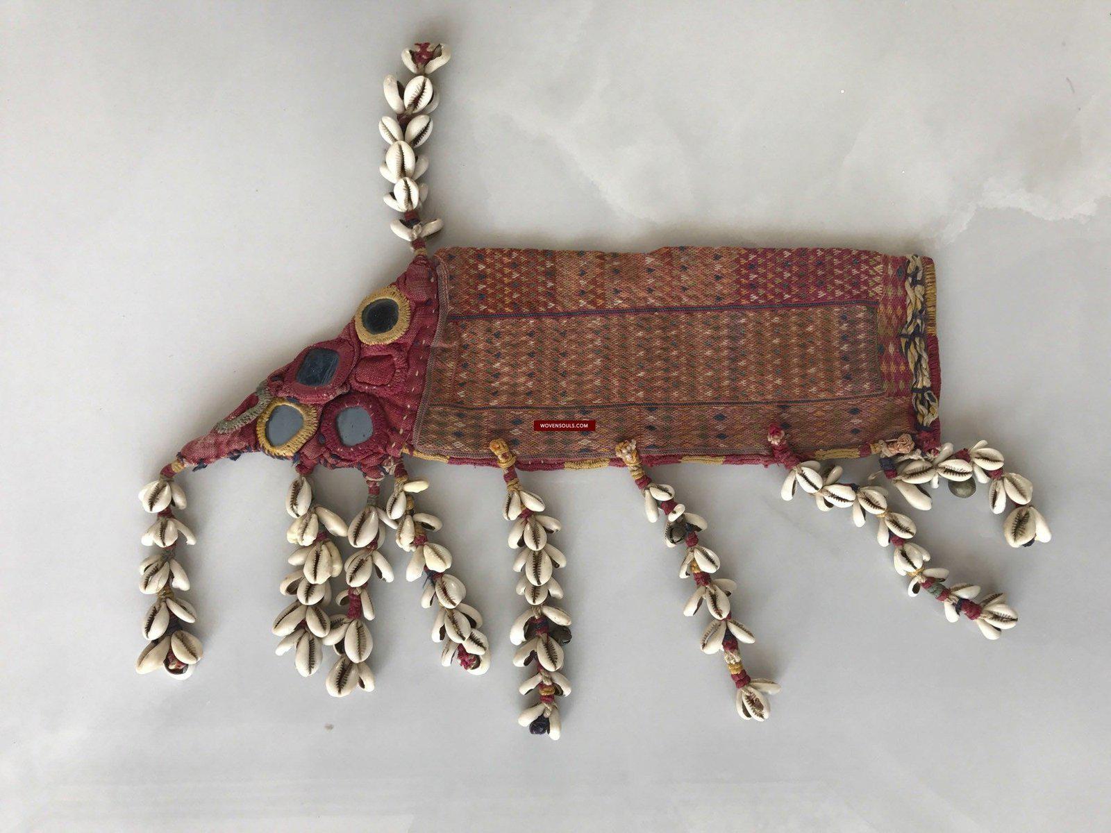 1086 Vintage Banjara Textile - ANimal Bullock Horn Cover - B-WOVENSOULS-Antique-Vintage-Textiles-Art-Decor