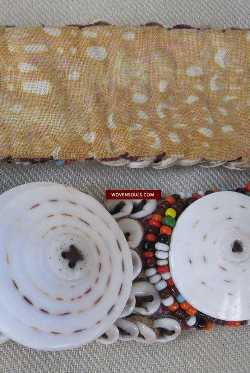 1098 Ceinture de ceinture Maloh antique avec cauris et perles-WOVENSOULS-Antique-Vintage-Textiles-Art-Décor