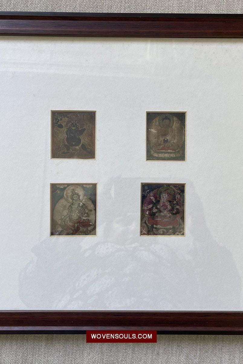 1100-B SOLD Framed Set - Antique Miniature Thangka Burhany Zurag Mongolia-WOVENSOULS-Antique-Vintage-Textiles-Art-Decor