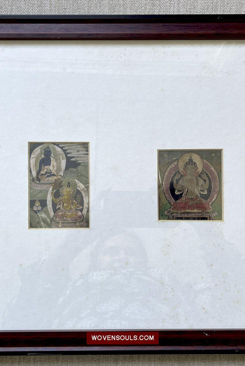 1100-C SOLD Framed Set - Antique Miniature Thangka Burhany Zurag Mongolia-WOVENSOULS-Antique-Vintage-Textiles-Art-Decor