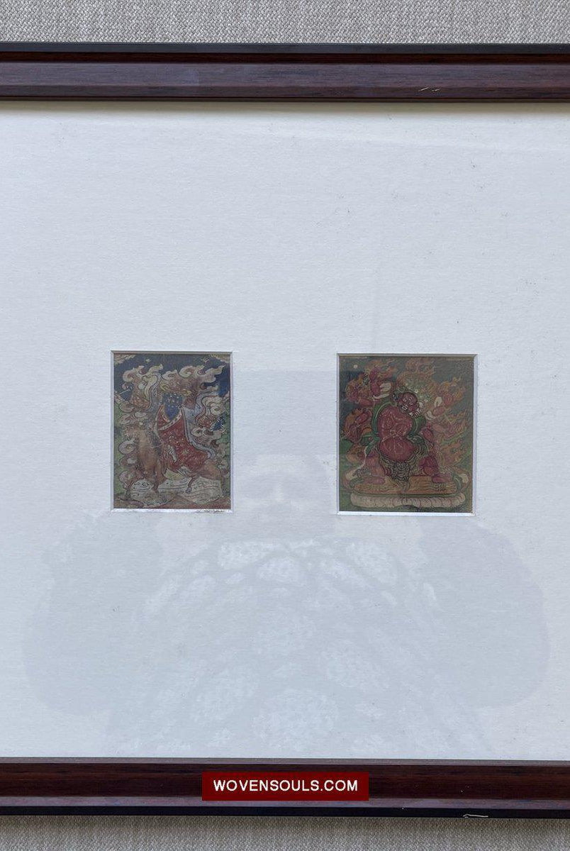 1100-D SOLD Framed Set - Superfine Antique Miniature Thangka Burhany Zurag Mongolia-WOVENSOULS-Antique-Vintage-Textiles-Art-Decor