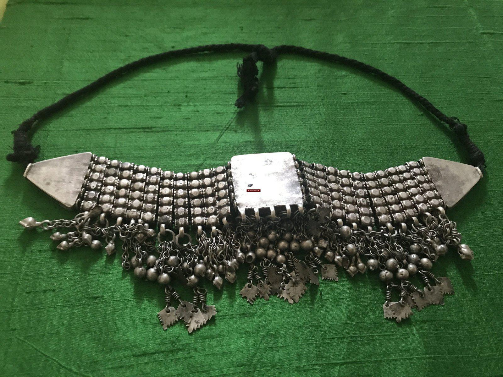 1108 SOLD - Old Coral & Silver Neck Collar Jewelry-WOVENSOULS-Antique-Vintage-Textiles-Art-Decor