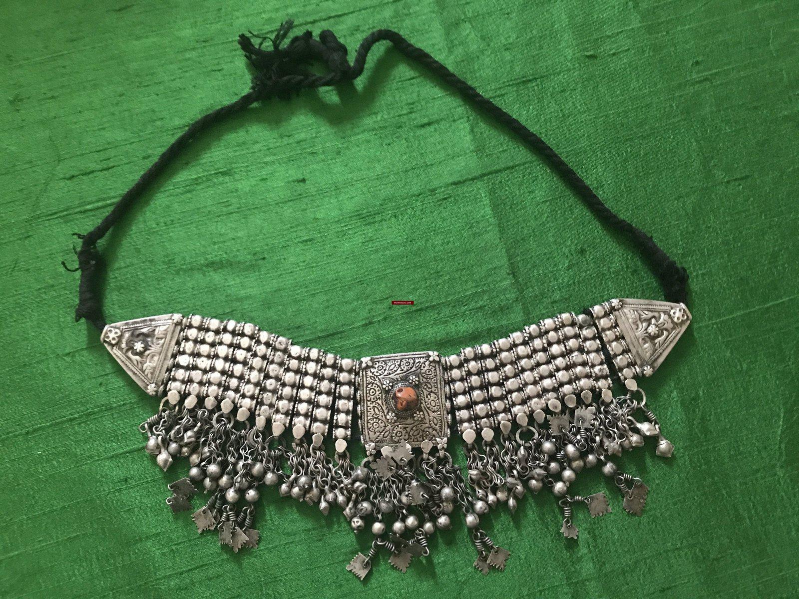 1108 SOLD - Old Coral & Silver Neck Collar Jewelry-WOVENSOULS-Antique-Vintage-Textiles-Art-Decor