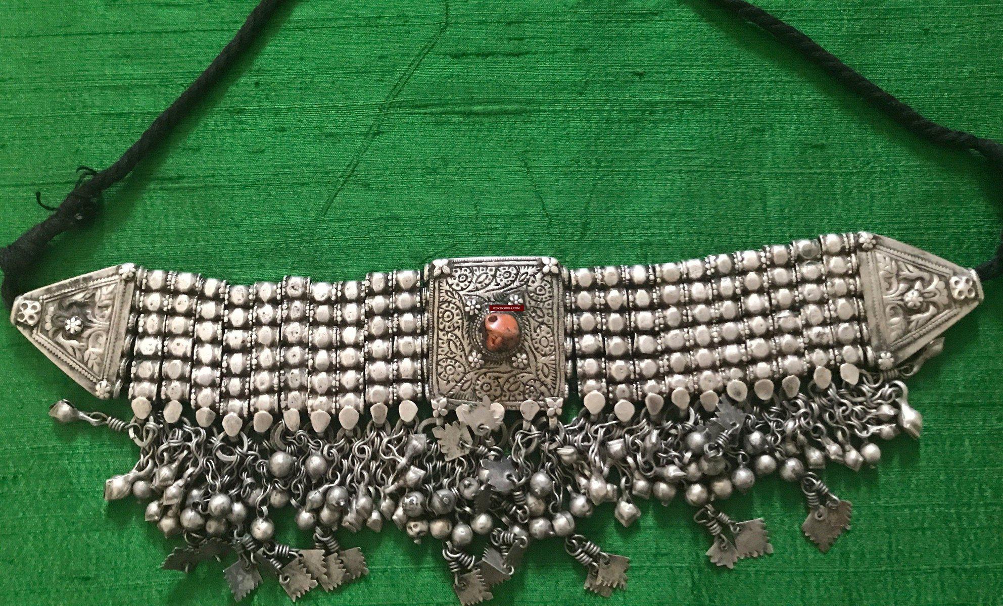 1108 SOLD - Old Coral & Silver Neck Collar Jewelry-WOVENSOULS-Antique-Vintage-Textiles-Art-Decor