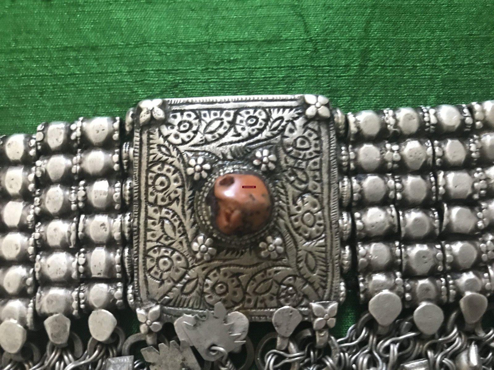 1108 SOLD - Old Coral & Silver Neck Collar Jewelry-WOVENSOULS-Antique-Vintage-Textiles-Art-Decor