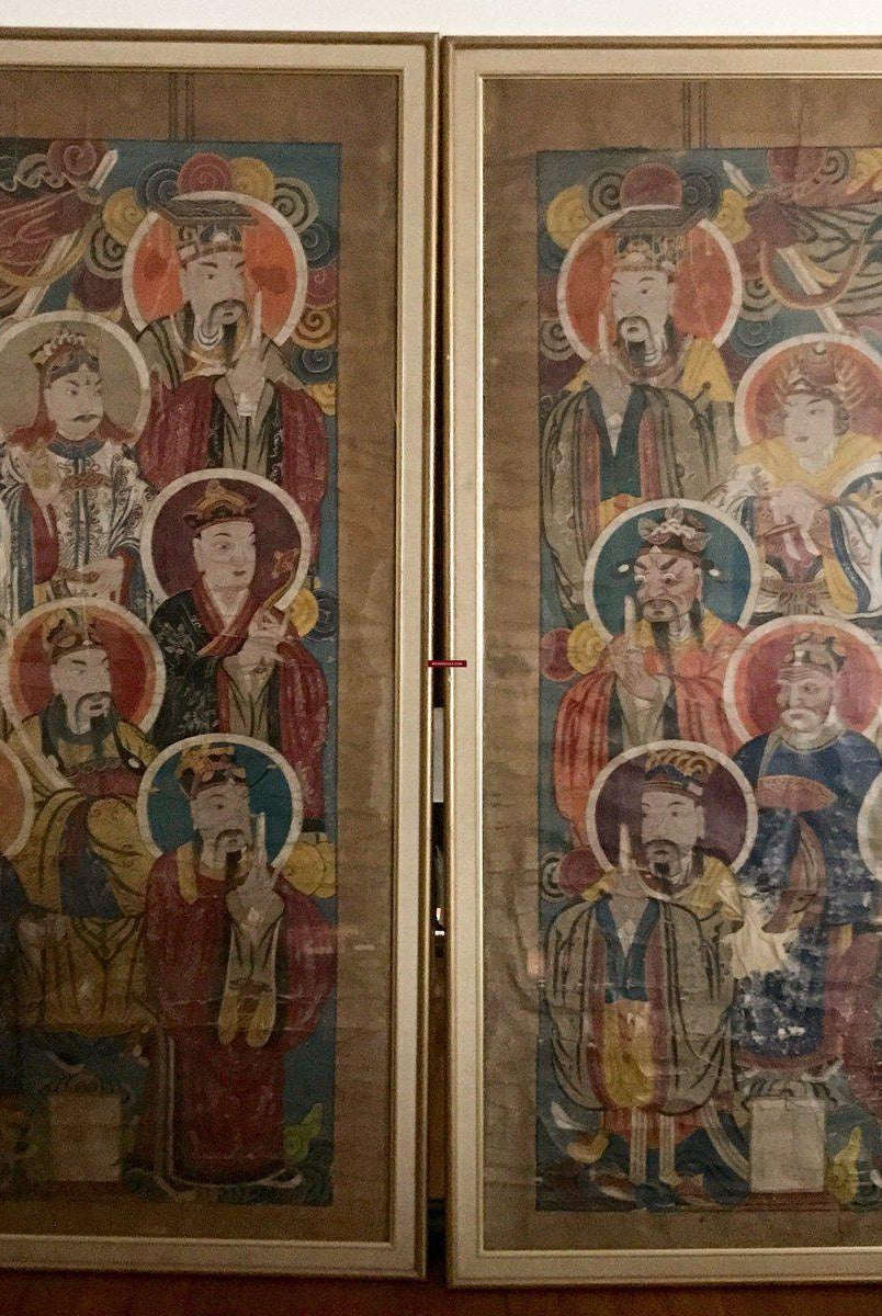 1110 Rare Pair of Large Antique Yao Ceremonial Painting Scrolls-WOVENSOULS-Antique-Vintage-Textiles-Art-Decor