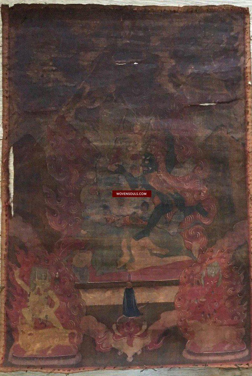 1111 Antique Buddhist Thangka Painting Art - 18th century, Mongolia-WOVENSOULS-Antique-Vintage-Textiles-Art-Decor