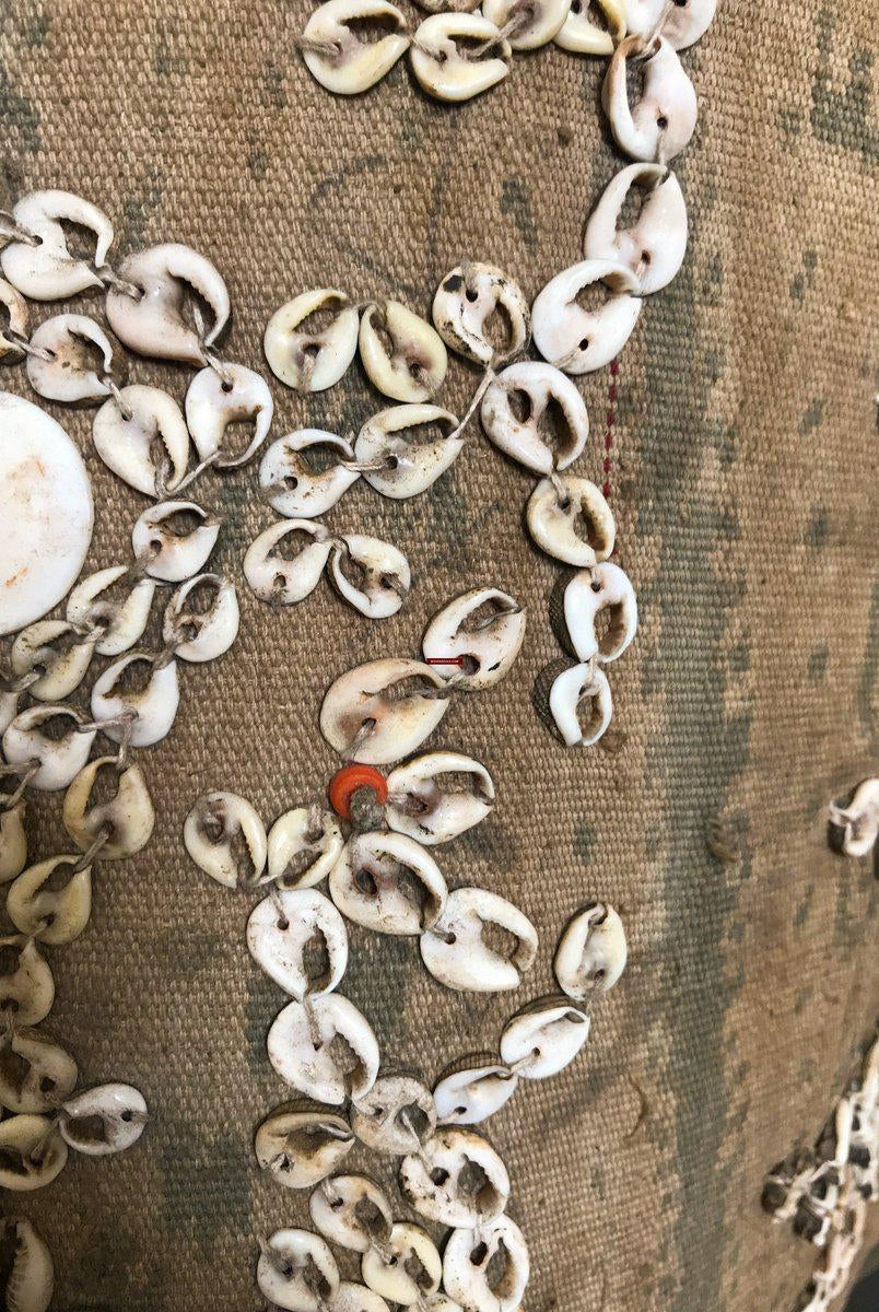 1113 Rare Antique Dayak Borneo Baby Carrier With Sea Shells-WOVENSOULS-Antique-Vintage-Textiles-Art-Decor