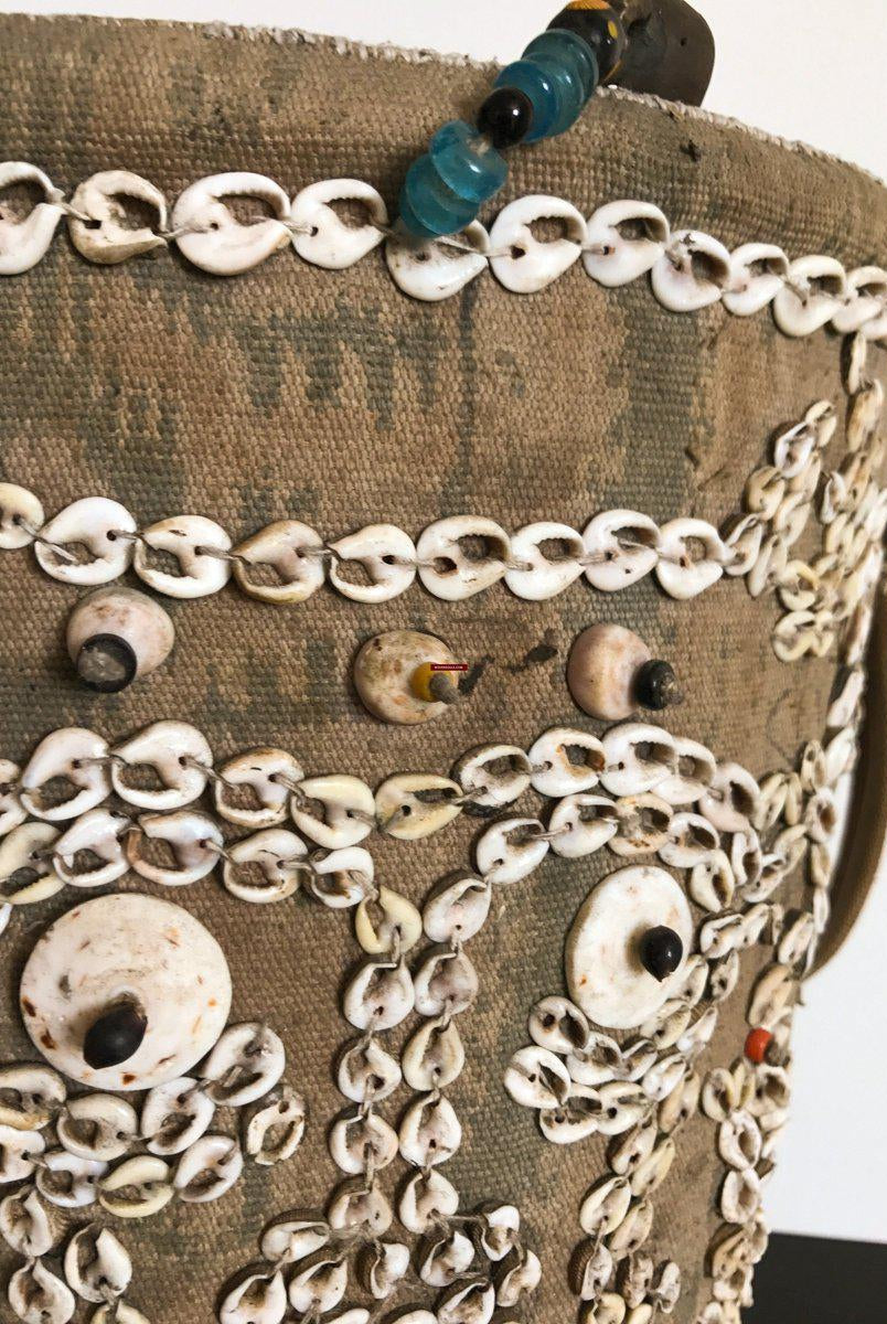 1113 Rare Antique Dayak Borneo Baby Carrier With Sea Shells-WOVENSOULS-Antique-Vintage-Textiles-Art-Decor
