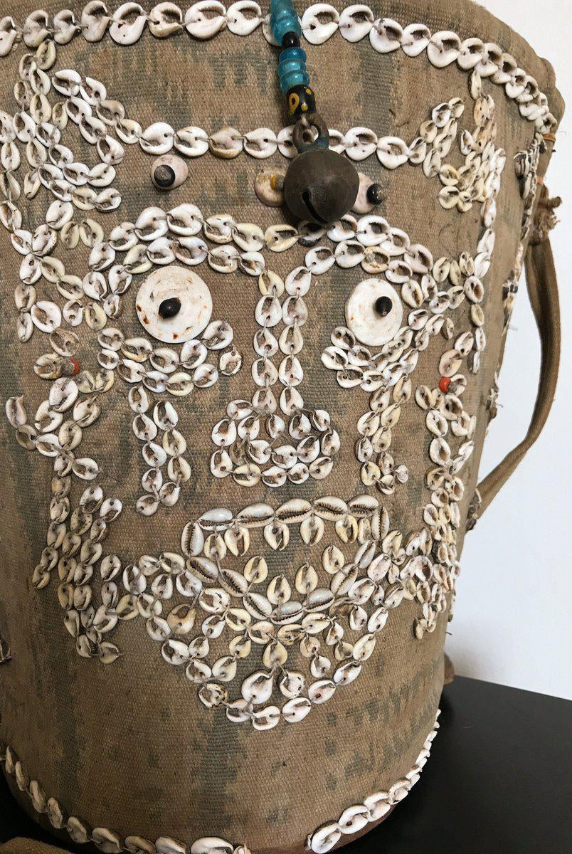 1113 Rare Antique Dayak Borneo Baby Carrier With Sea Shells-WOVENSOULS-Antique-Vintage-Textiles-Art-Decor