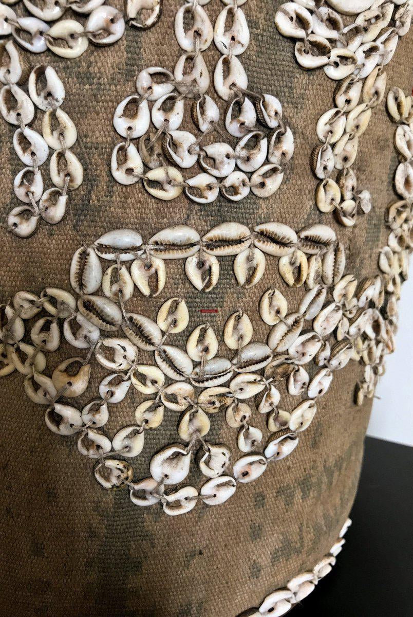 1113 Rare Antique Dayak Borneo Baby Carrier With Sea Shells-WOVENSOULS-Antique-Vintage-Textiles-Art-Decor