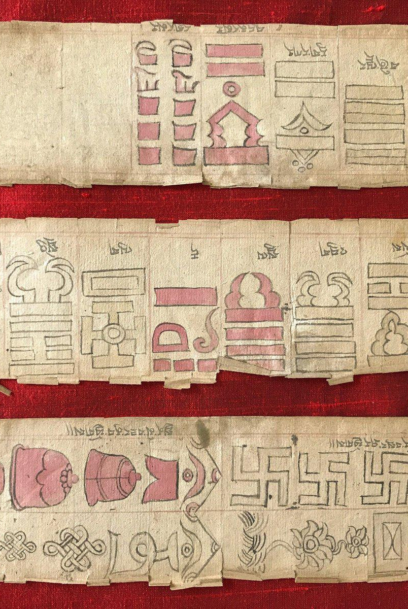1115 Manuscrit tibétain antique sur la conception architecturale bouddhiste des Stupas Chorten-WOVENSOULS-Antique-Vintage-Textiles-Art-Décor