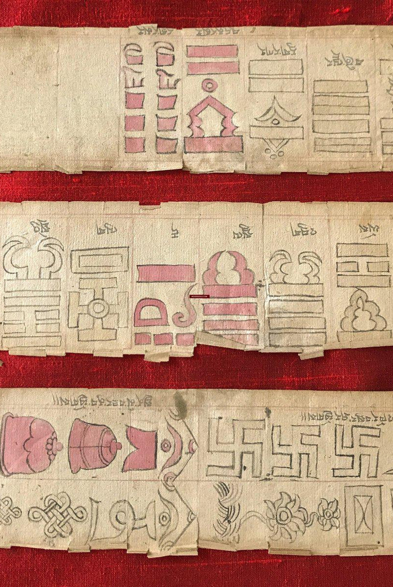 1115 Antique Tibetan Manuscript on Buddhist Architectural Design of Chorten Stupas-WOVENSOULS-Antique-Vintage-Textiles-Art-Decor
