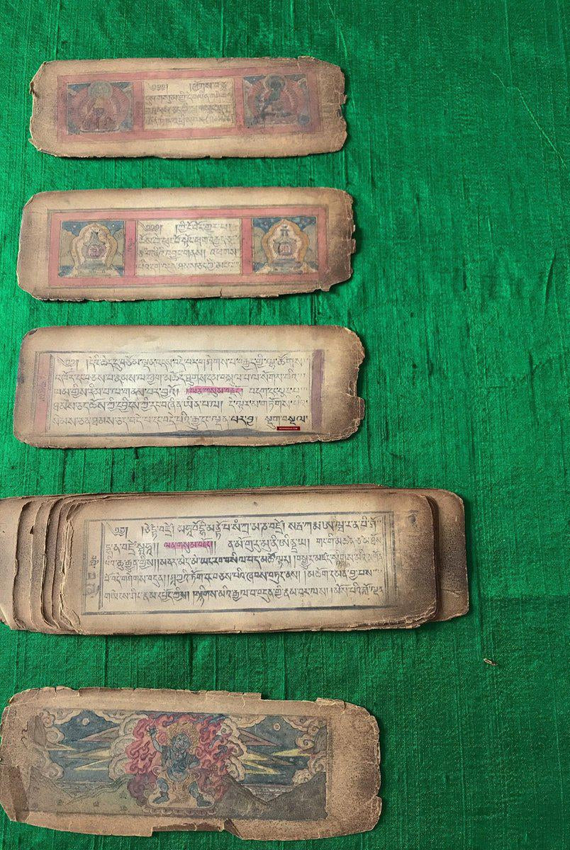 1116 Antique Tibetan Wood Block Printed Manuscript with Hand colored figures-WOVENSOULS-Antique-Vintage-Textiles-Art-Decor