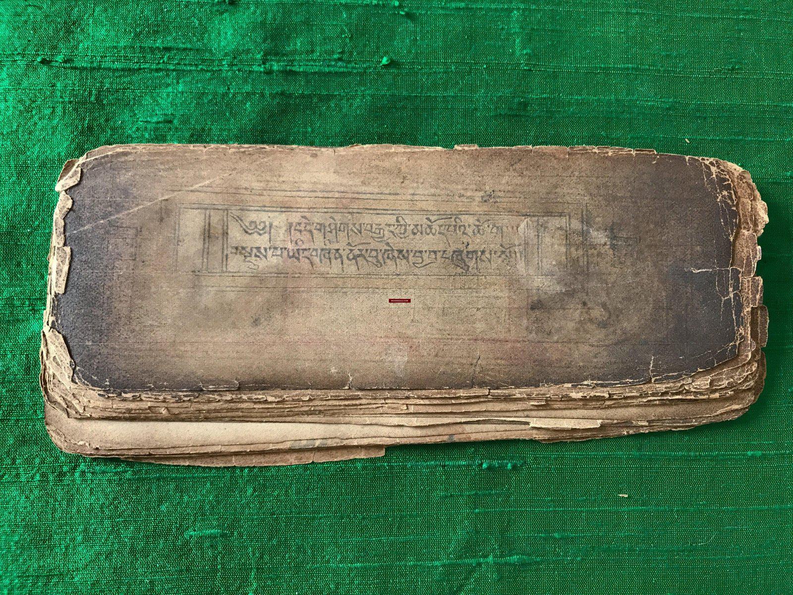 1116 Antique Tibetan Wood Block Printed Manuscript with Hand colored figures-WOVENSOULS-Antique-Vintage-Textiles-Art-Decor