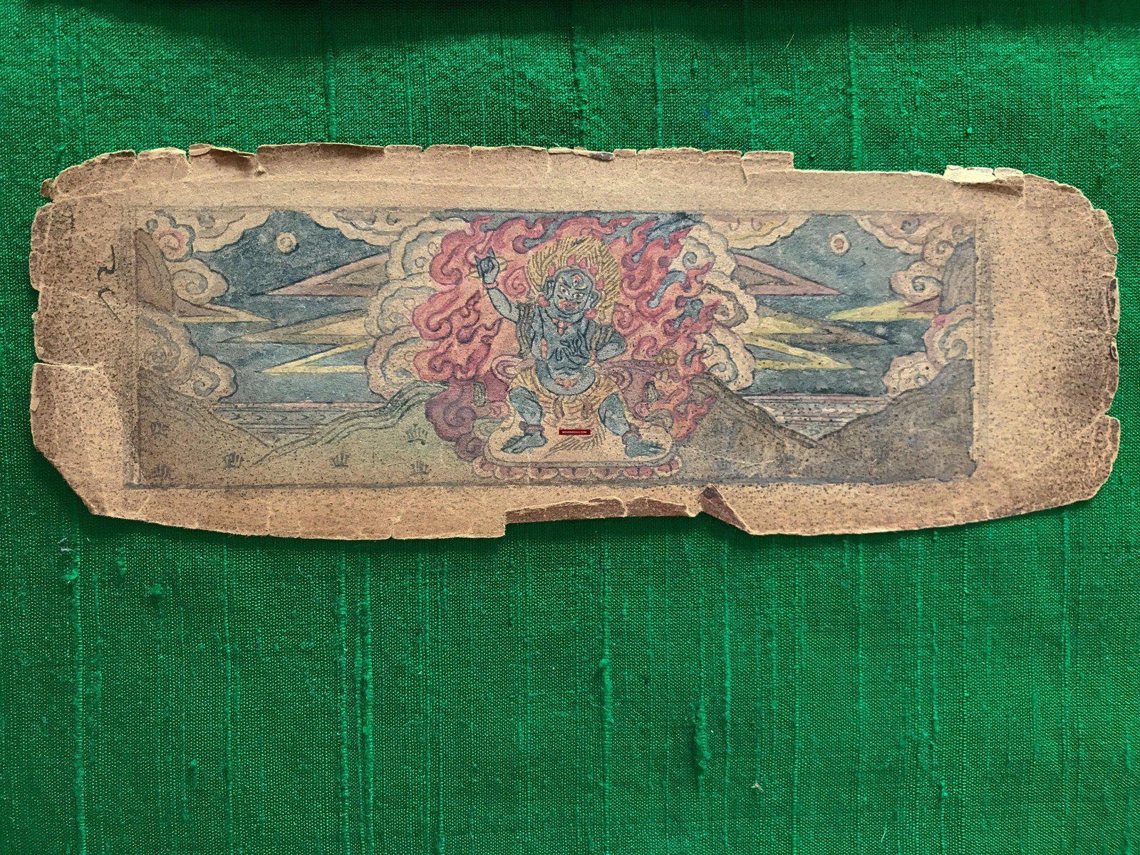 1116 Antique Tibetan Wood Block Printed Manuscript with Hand colored figures-WOVENSOULS-Antique-Vintage-Textiles-Art-Decor