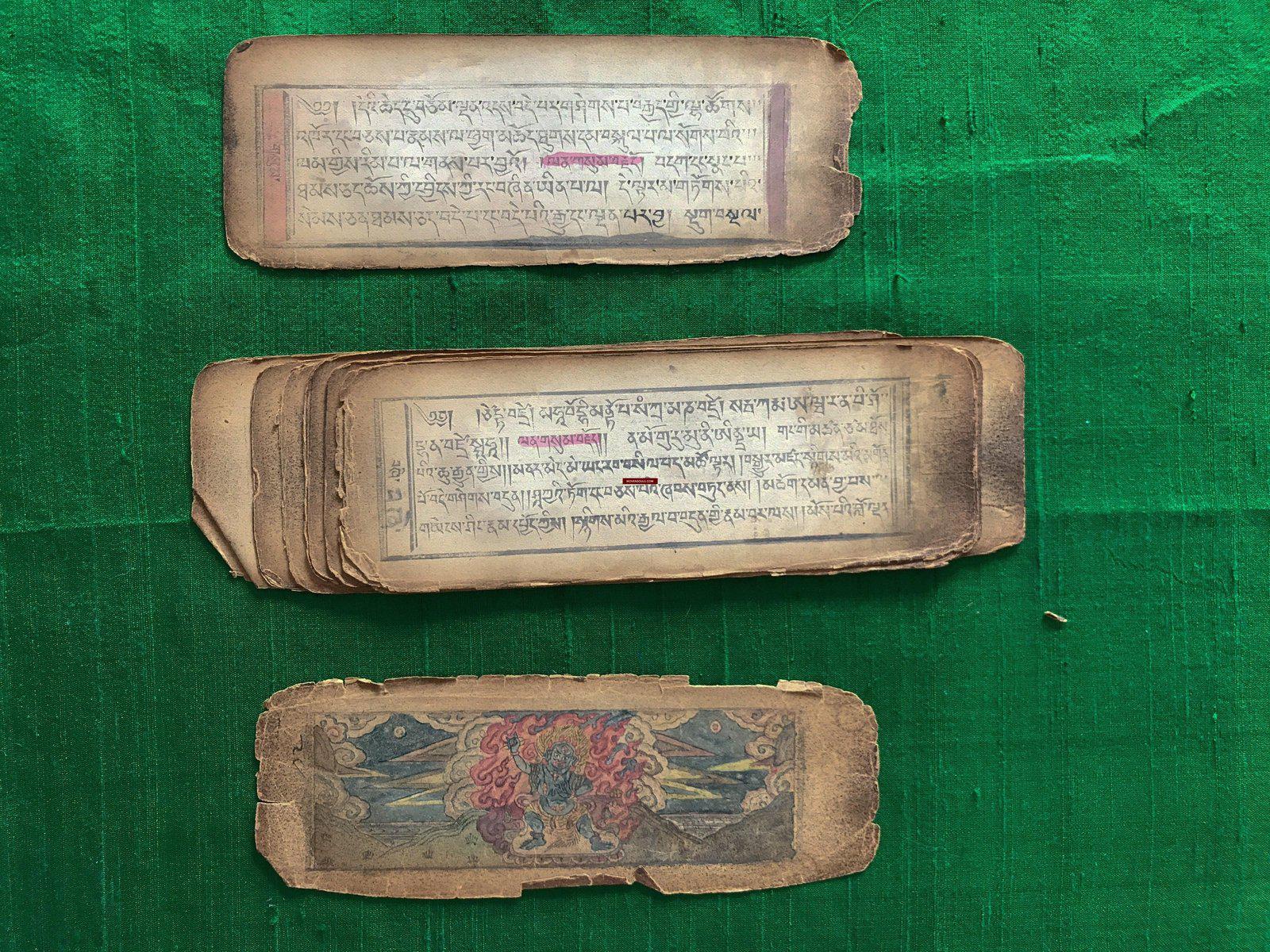 1116 Antique Tibetan Wood Block Printed Manuscript with Hand colored figures-WOVENSOULS-Antique-Vintage-Textiles-Art-Decor