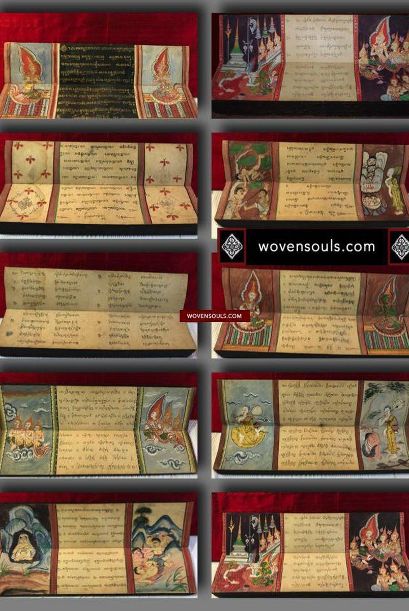 1127 Antique Phra Malai Thai Buddhist Scroll Manuscript-WOVENSOULS-Antique-Vintage-Textiles-Art-Decor