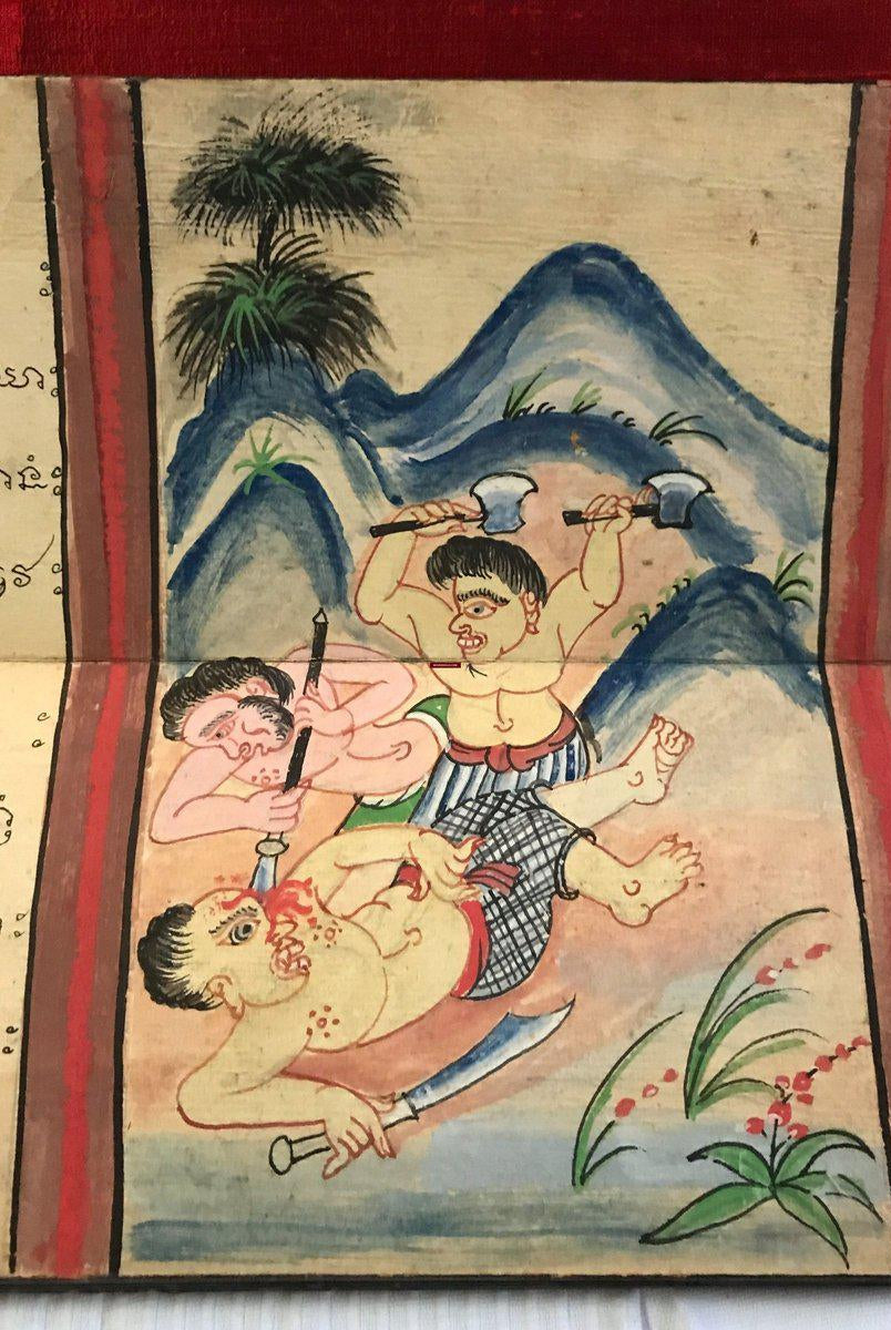 1127 Antique Phra Malai Thai Buddhist Scroll Manuscript-WOVENSOULS-Antique-Vintage-Textiles-Art-Decor