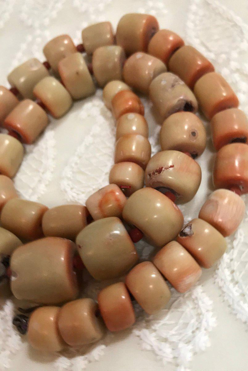 1131 SOLD Antique Heirloom Tibetan Mountain Coral Necklace -Rare Peach / Salmon color-WOVENSOULS-Antique-Vintage-Textiles-Art-Decor