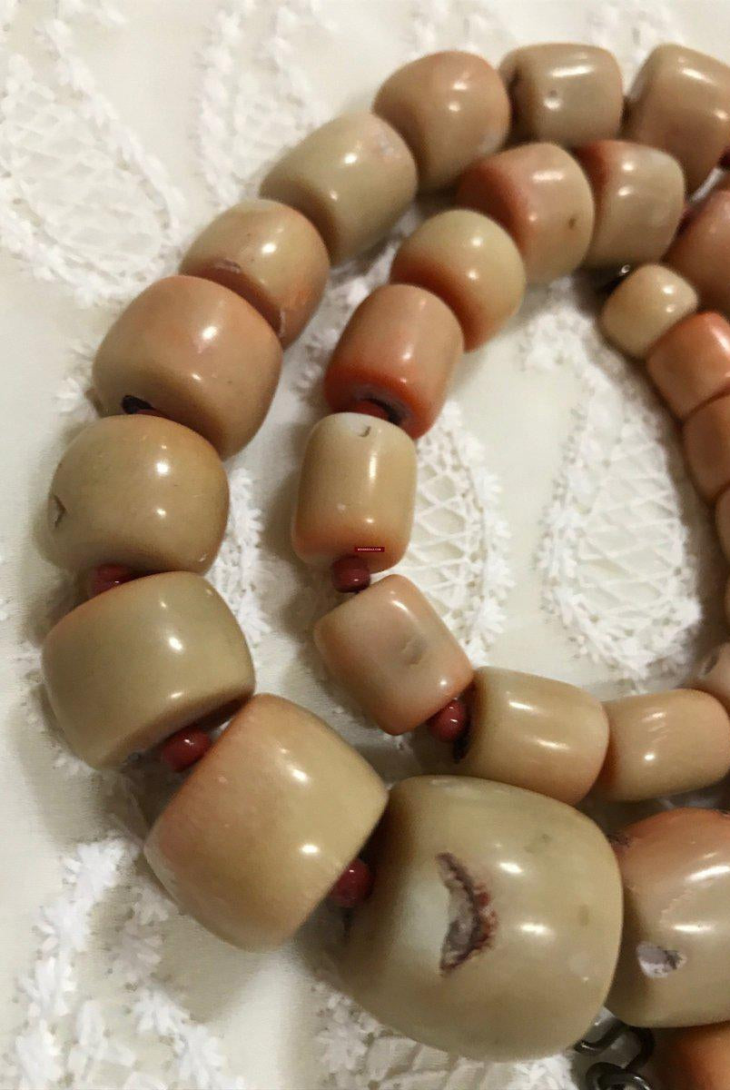 1131 SOLD Antique Heirloom Tibetan Mountain Coral Necklace -Rare Peach / Salmon color-WOVENSOULS-Antique-Vintage-Textiles-Art-Decor