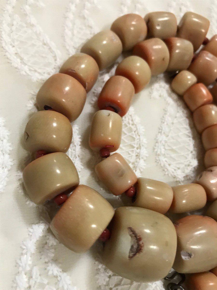 1131 SOLD Antique Heirloom Tibetan Mountain Coral Necklace -Rare Peach / Salmon color-WOVENSOULS-Antique-Vintage-Textiles-Art-Decor