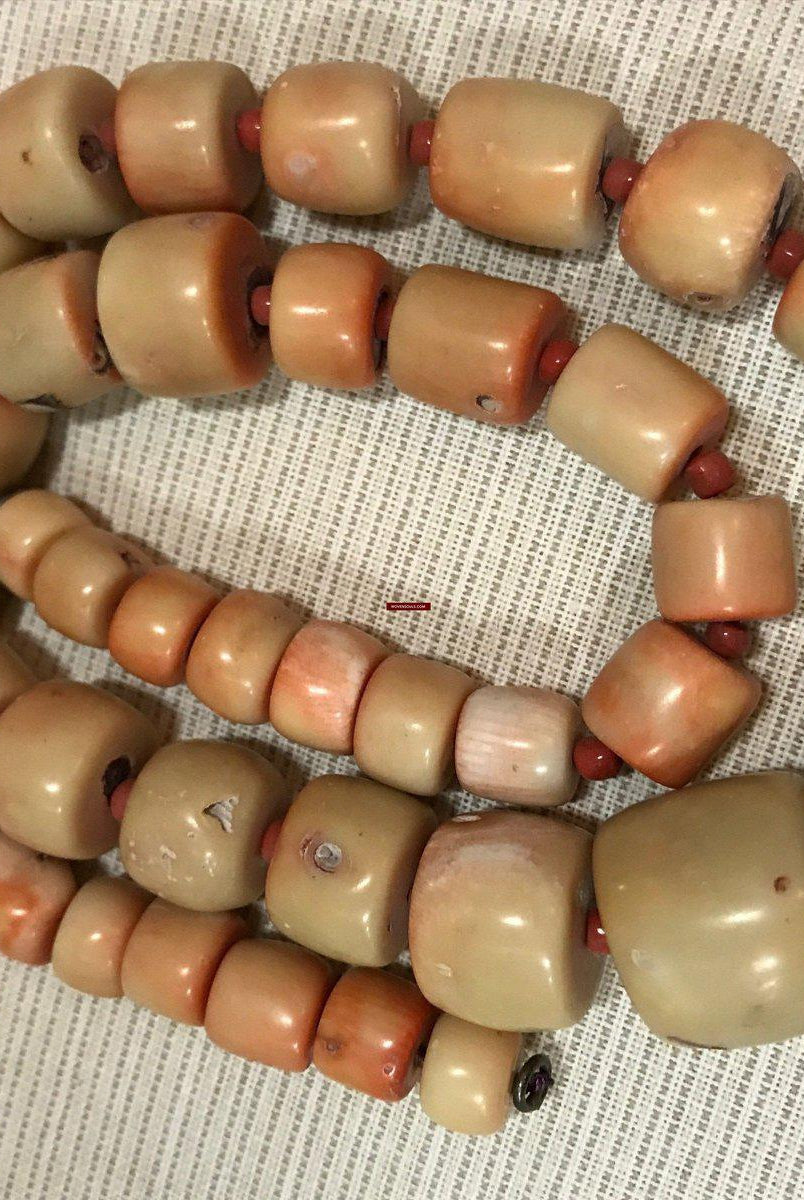 1131 SOLD Antique Heirloom Tibetan Mountain Coral Necklace -Rare Peach / Salmon color-WOVENSOULS-Antique-Vintage-Textiles-Art-Decor