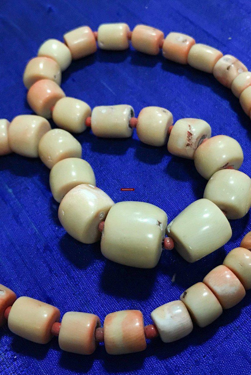 1131 SOLD Antique Heirloom Tibetan Mountain Coral Necklace -Rare Peach / Salmon color-WOVENSOULS-Antique-Vintage-Textiles-Art-Decor